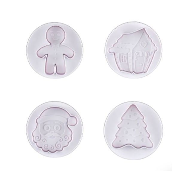 Ounissouiy 4 piezas de molde de prensado de Navidad, Fondant, pastel, galleta, molde de grabado, sello, primavera, calcetín de Papá Noel, Herramientas y accesorios para hornear Escribe un