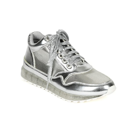 New Women Misbehave Saya-1 Metallic Leatherette Perforated Glitter Sole Sneaker