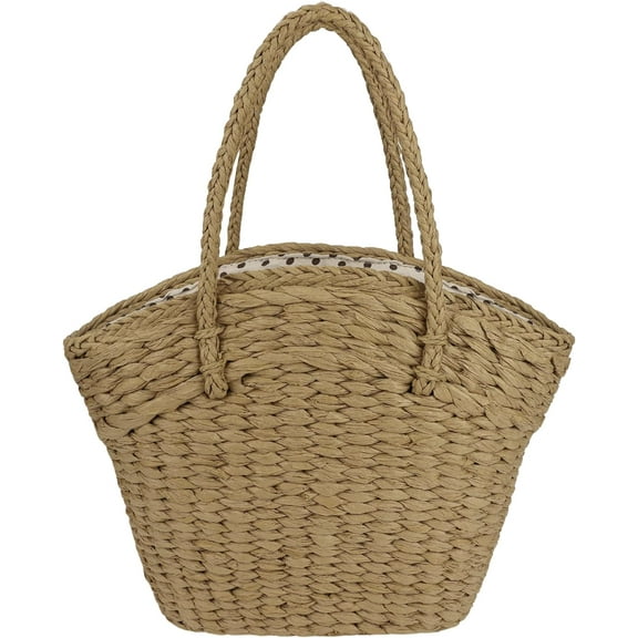Kukuzhu Women Straw Beach Tote Bag Handmade Woven Shoulder Bag Top Handle handbag for Summer
