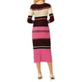 thumbnail image 3 of Vestido de suéter de rayas para mujer INSPIRE CHIC, de manga larga, casual, de trabajo, de punto acanalado, ajustado, talla 2XL, fucsia, 3 of 5