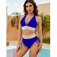 thumbnail image 2 of Women High Waisted Bikini Sets Tummy Control Swimsuits Color Block Two Piece Drawstring Bathing Suit, 2 of 6