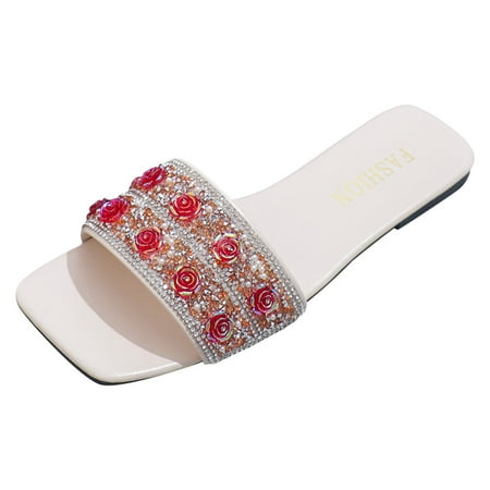 

Fandiiiii Women Sandals Fashion New Pattern Bright Diamond Flower Decoration Square Toe Open Toe Breathable Comfortable Non Slip Casual Shoes T Strap Heels Sandals for Women