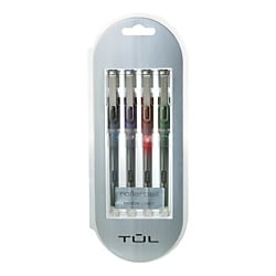 Barrel Silver Roller Ball Pen - TUL RB1 Roller Ball Pens, Medium Point, 0.7 mm, Silver Barrel, Assorted Ink Colors, Pack Of 4