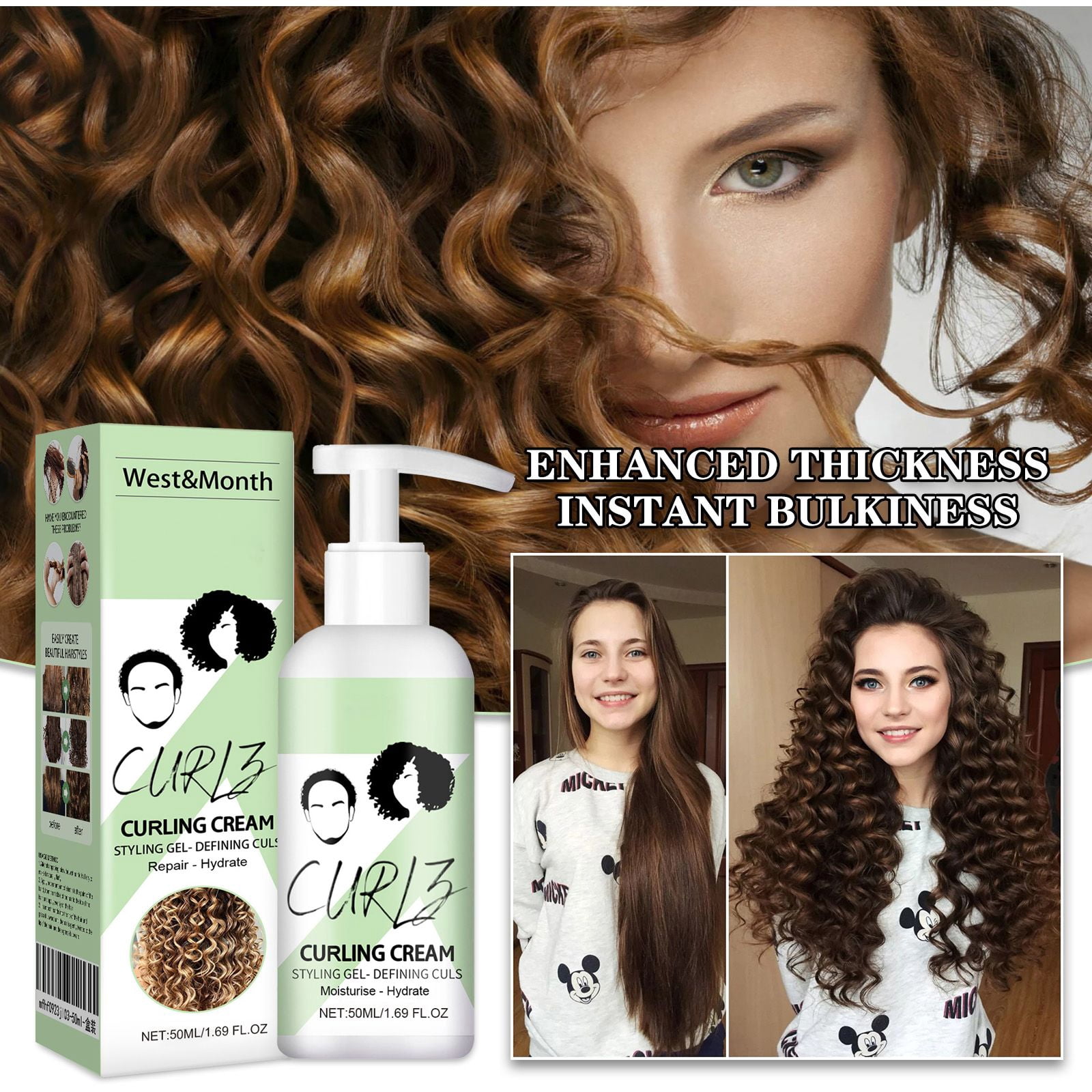 Alvantor Curl Cream Elastin Moisturizing Keratin Treatment for Curly Hair Frizz Smoothing 1.69 fl oz