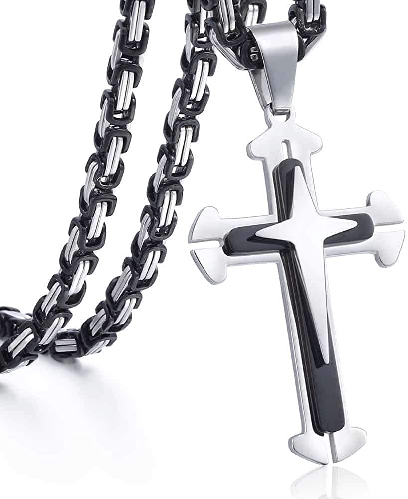 Cross Pendant Necklace Mens Boys 