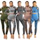 thumbnail image 1 of 2PCS Mujeres Yoga Crop Shirt Leggings Camuflaje Imprimir Thumb Hole, 1 of 8