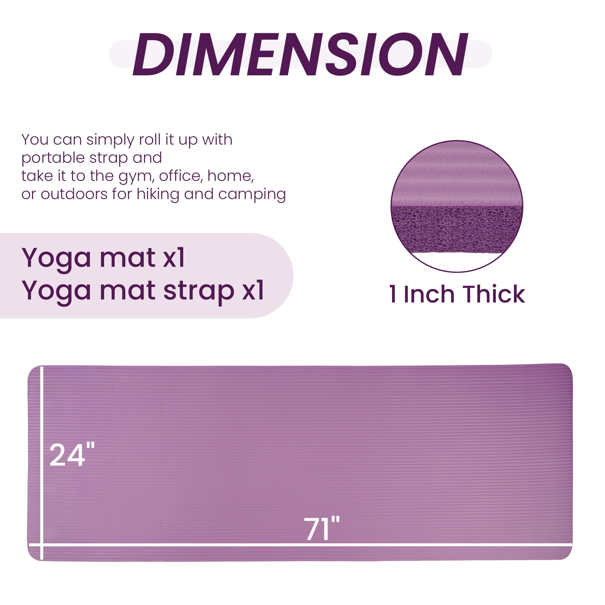 Sprint Demon Extra Thick 1" Yoga Mat - 71"x24" Non-Slip Exercise Mat with Carrying Strap, High Density Foam for Spine & Joint Support, Easy Clean & Portable for Hom，Travel，Gym
