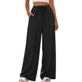 thumbnail image 3 of Hurxie Womens Baggy Wide Leg Palazzo Pants Casual Loose Drawstring Elastic Waisted Lounge Trousers with Pockets Black,2XL, 3 of 8
