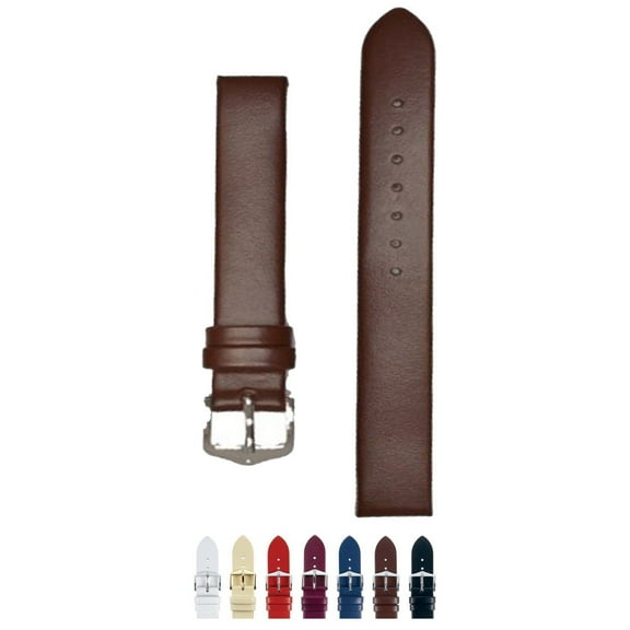 HIRSCH Wild Calf Smooth Calf Leather Watch Strap (Brown) - M - 8mm - Stainless Steel Silver buckle