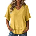 thumbnail image 3 of Akiihool Short Sleeve Shirts for Women Women's Shirts Cold Shoulder Tops Summer Short Sleeve Casual Twist Knot Blouse T-Shirt (Yellow,XXXL), 3 of 5