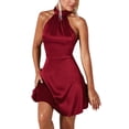 thumbnail image 2 of Gamivast Satin Dress for Women Sleeveless Halter Mini Dress Slim Fit Cocktail Dress High Neck Backless Elegant Party Evening Club Night Out Wear, 2 of 7