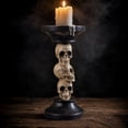 thumbnail image 5 of Halloween Stacked Skull Pillar Candle Holder, Gothic Resin Skeleton Candlestick, Halloween Spooky Tabletop Centerpiece Decor for Pillar Candle, Haunted House & Bar Home Ornament, 5 of 6