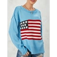 thumbnail image 3 of ZAXARRA Femmes Automne Hiver Tricot Pull Manches Longues Col Rond Drapeau Imprimé en Vrac Tricots, 3 of 6