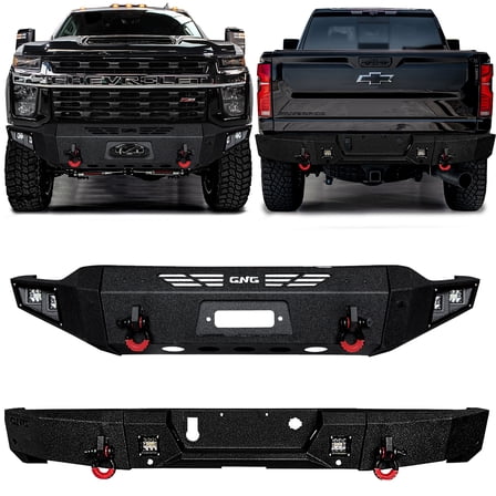 Vijay Compatible with 2020-2021-2022-2023 Chevrolet Silverado 2500hd/3500hd Front and Rear Bumper Textured Black Steel with 6xLights and 4xD-rings
