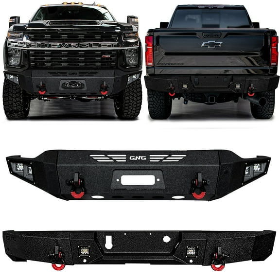 Vijay Compatible with 2020-2021-2022-2023 Chevrolet Silverado 2500hd/3500hd Front and Rear Bumper Textured Black Steel with 6xLights and 4xD-rings