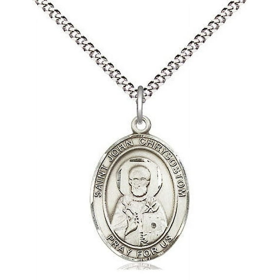 Extel Medium Oval Pewter St. John Chrysostom Pendant with 18" chain, Made in USA