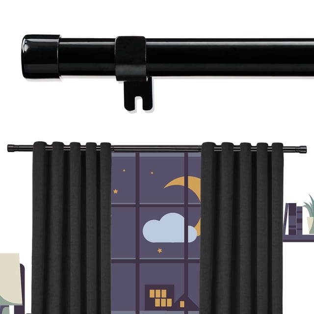 Barras de cortina extralargas de 305-432 cm, cortina pesada de 2.5 cm con soportes ajustables, barra de cortina negra de 2.5 cm para recámara y ventan