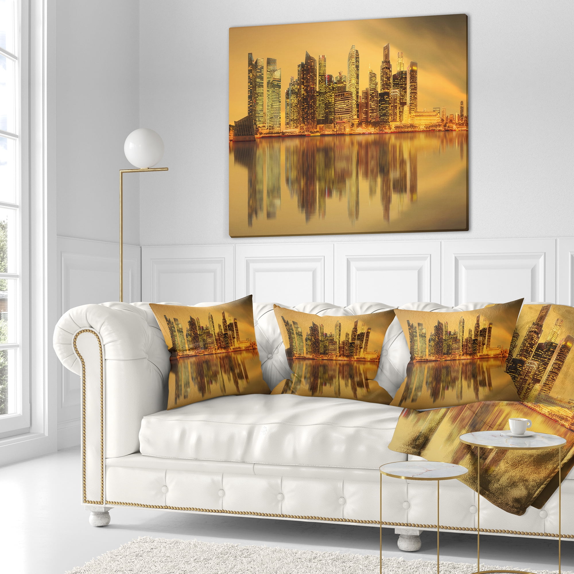 Designart Singapore Marina Bay Skyscrapers - Cityscape Throw Pillow - 18x18