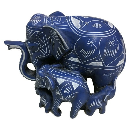 Figurine Handmade Sculpture - Blue Tone Collectible Handmade Buddha Elephant Family Indian Carving Sculpture Figurine Statue