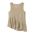 thumbnail image 5 of Pounoo Tank Tops for Women Round Neck Sleeveless Diagonal Ruffle Uneven Hem Tank Plain Crinkle Fabric Sleeveless Tops for Women Flowy Loose Fit Beach Vacation Soft Cute Summer Tops, 5 of 7