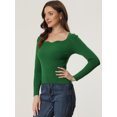 thumbnail image 3 of Suéter con Cuello en Forma de Corazón para Mujer Suéter de Manga Larga con Corte Entallado Jersay para Mujer Verde XS, 3 of 6