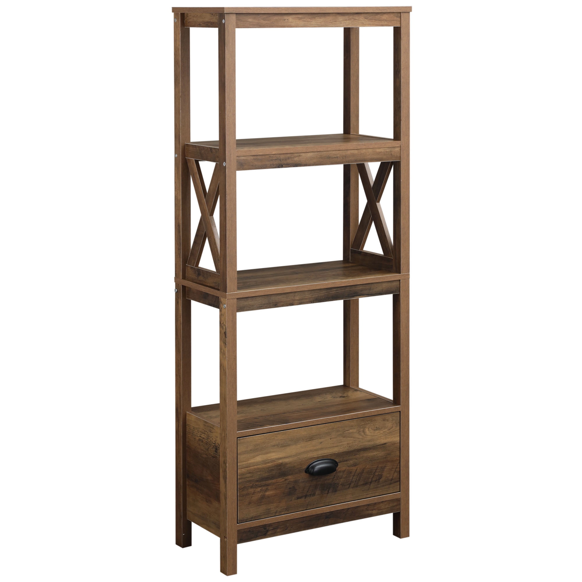 2 Cube Bookcase Bookshelf with Drawer Ladder Display Wooden Shelving Storage UK