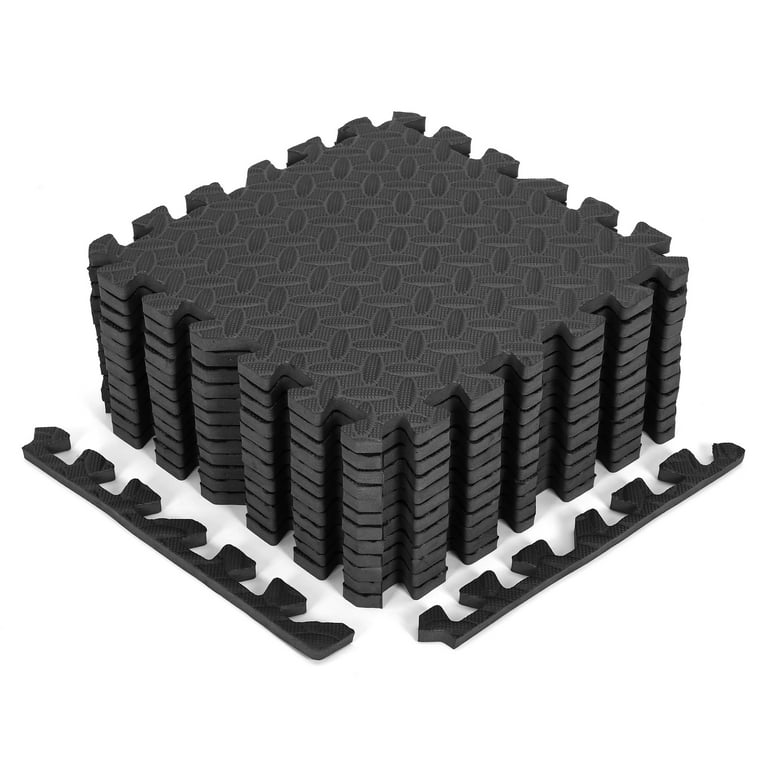 Yes4All 30 pcs Interlocking Exercise Foam Mats, Cover 120 sqft, 3/8 inch,  Black Color