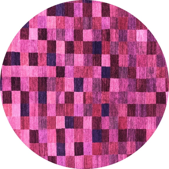 Ahgly Company Indoor Round Checkered Pink Modern Area Rugs, 4' Round