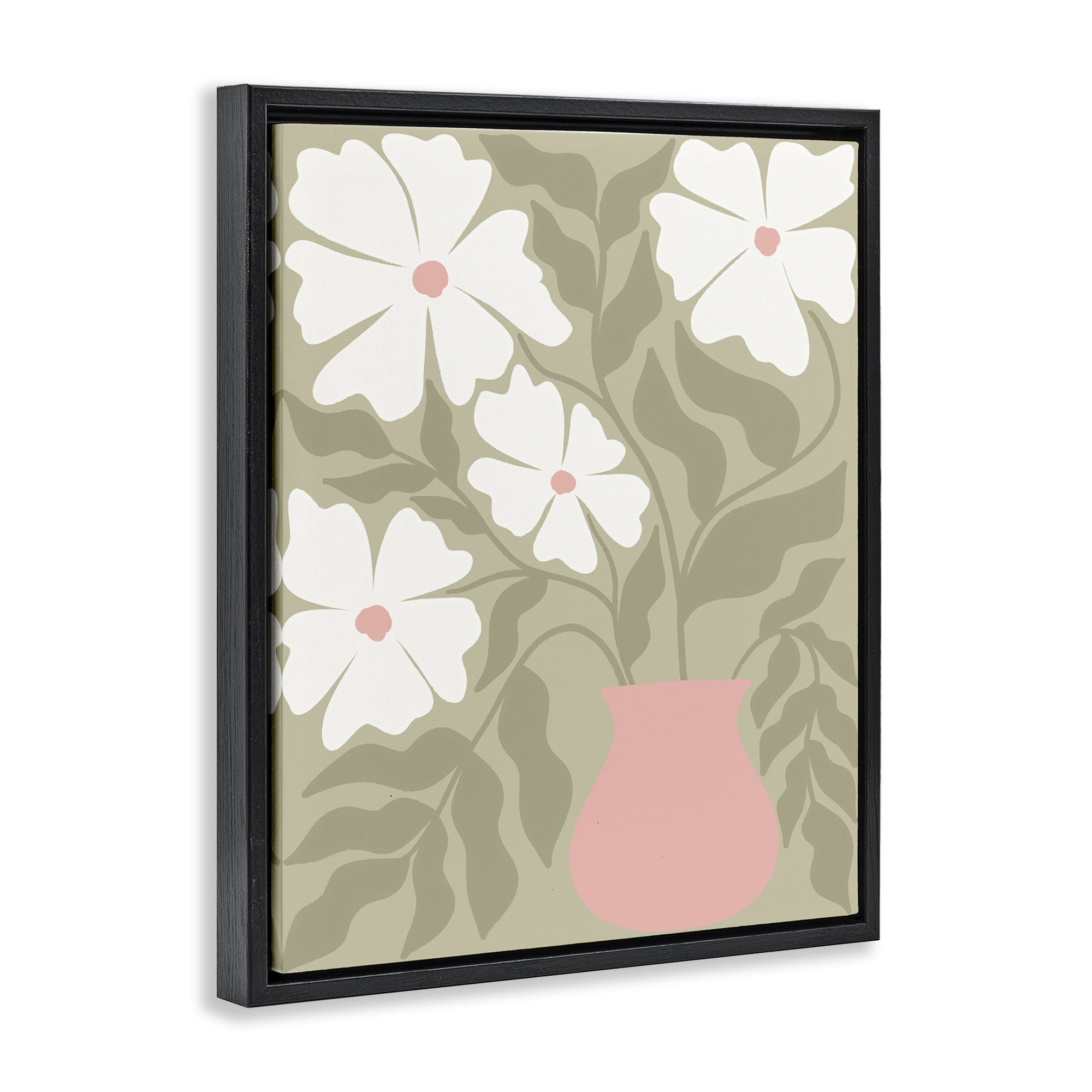 Stupell Industries Funky Pastel Florals Plants & Flowers Painting Black Floater Framed Canvas Art Print Wall Art, 25 x 31