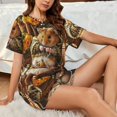 thumbnail image 6 of Womens Pajama Sets With Pocket, Modern Floral Guinea Pig Lounge Sets Short Sleeve Sleepwear PJ Sets for Women, 6 of 6