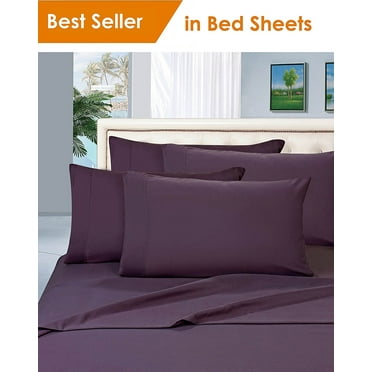 Elegant Comfort® Luxury Silky-Soft 1800 Series Premium Collection - Wrinkle-Free 4-Piece Bed Sheet Set, Deep Pocket up to 16 inch, Split King, Purple
