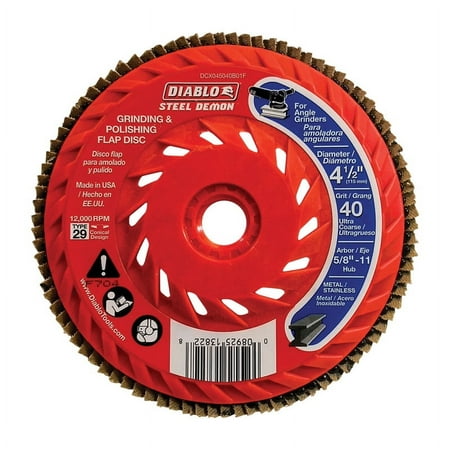 UPC: 0008925138228 | Diablo Steel Demon 4-1/2 in. Dia. x 5/8 in. Ceramic Thread Arbor Flap Disc 40 Grit 12000 rpm 1 pk