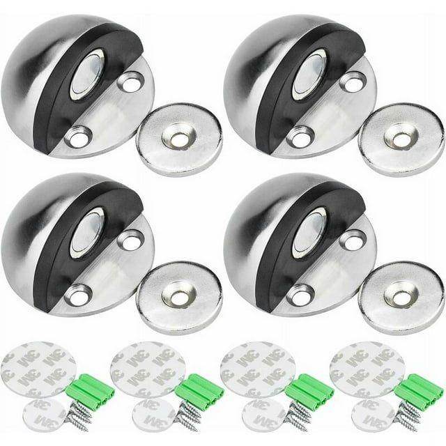 Tope de puerta de acero inoxidable Tope de puerta magnético, tope de puerta adhesivo con tornillos de montaje y pegamentos 3M para proteger la puerta y la pared,