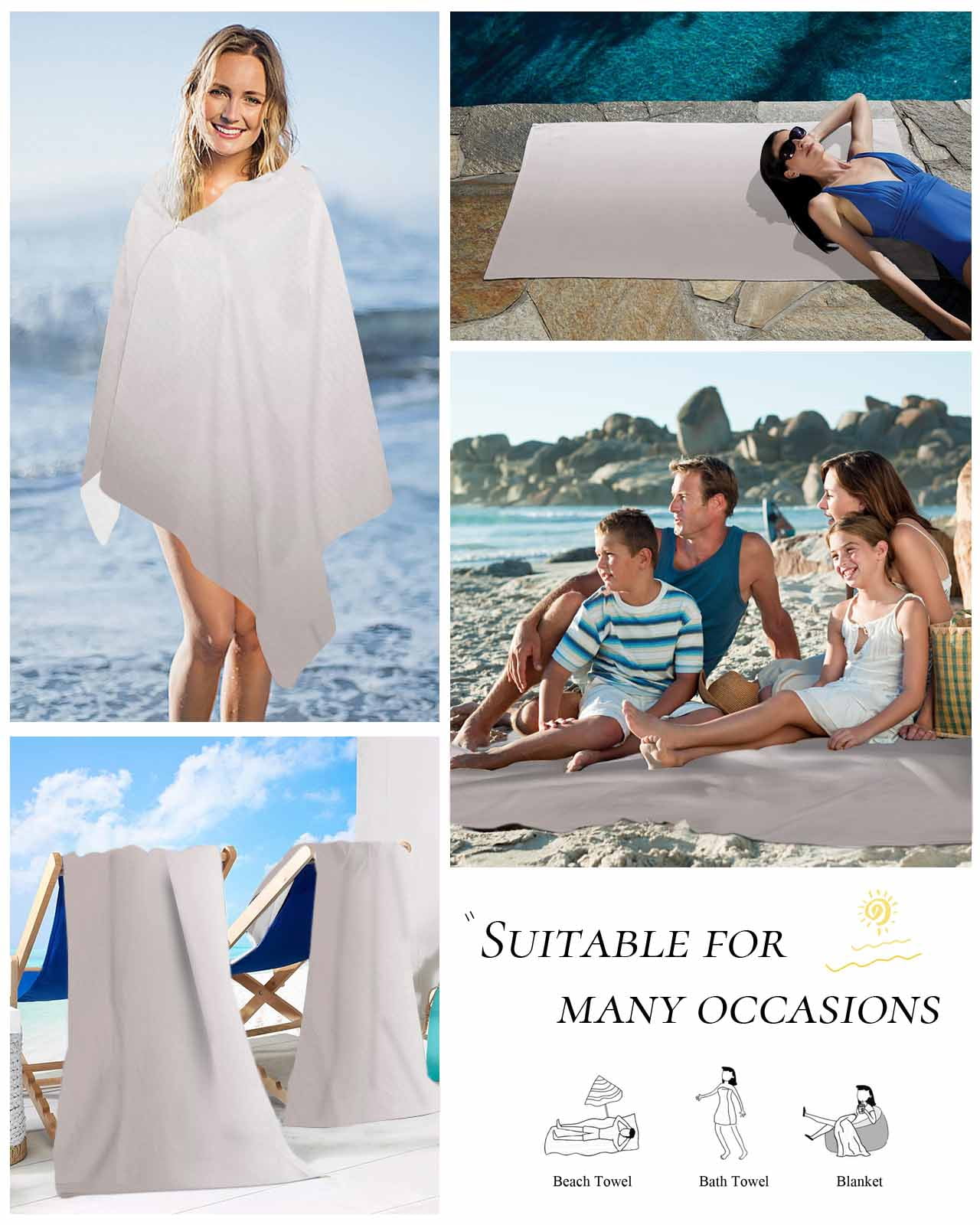 Beige Ombre Beach Towels Oversized Super Absorbent, White Gradient Modern Abstract Art Lightweight Bath Towel Quick Dry Sets For Bathroom/Pool/Rv Camping/Beach Play/Gym Room/Picnic 35"x70"