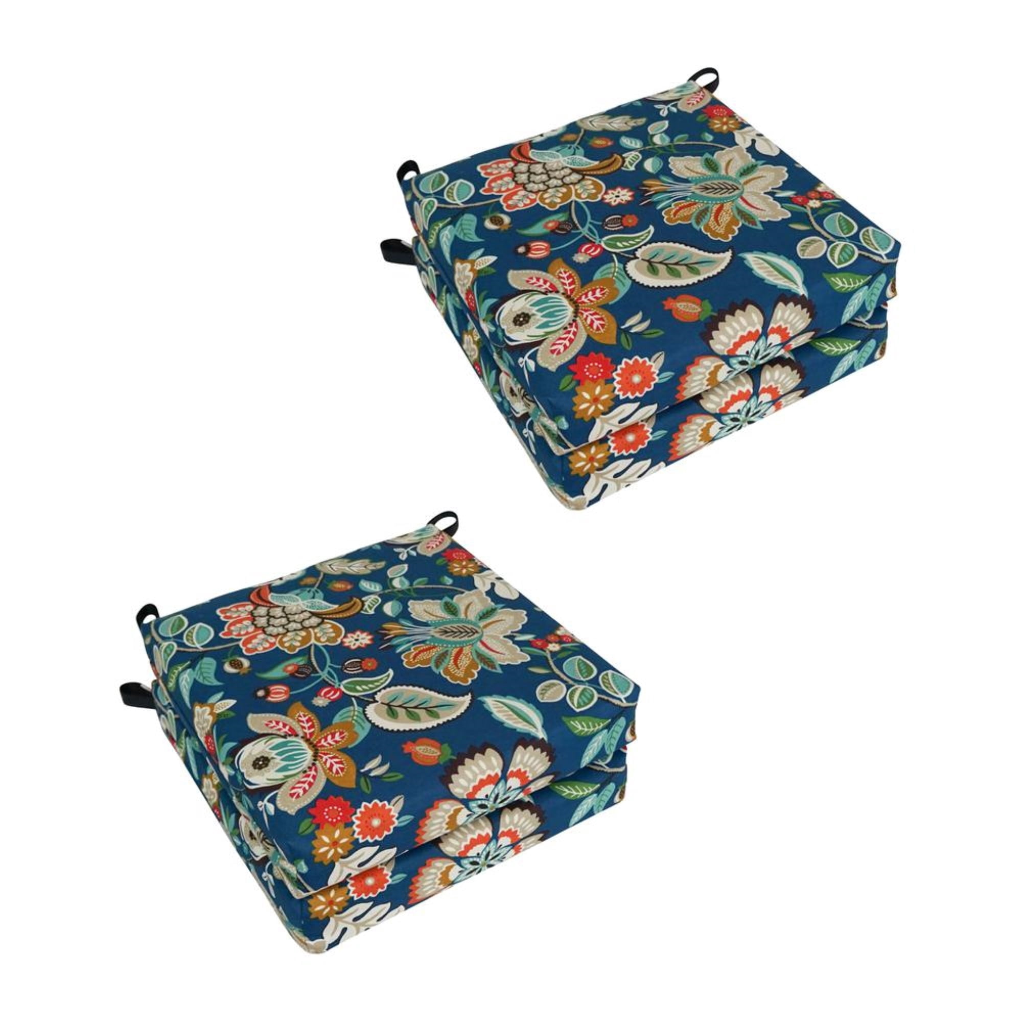 Blazing Needles 16-inch Square Outdoor Chair Cushions (Set of 4) - Telfair Peacock