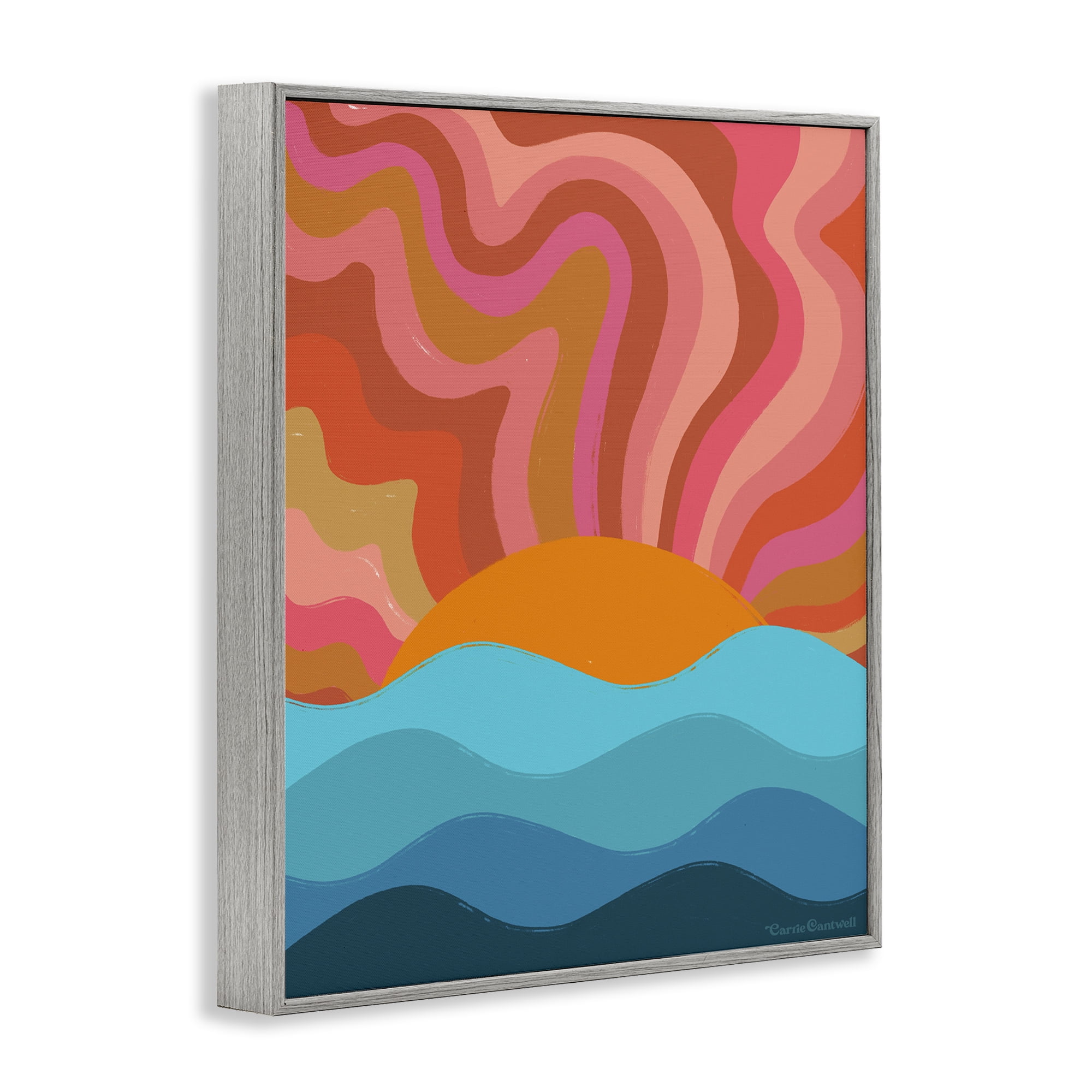 Stupell Industries Liquid Sunshine Funky Landscape Landscape Painting Gray Framed Art Print Wall Art, 24 x 30