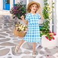 thumbnail image 2 of joogoo Blue Geometric Checkered Grid Pattern Girls' Short Sleeve Dress Kids Dresses 3T, 2 of 8