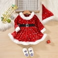 thumbnail image 2 of Wangmeiwg Girls' Dresses Baby Girls Festive Holiday Outfit Star Print Long Sleeve Dotted Jumpsuit Dress With Cozy For Christmas Party Photography 9-12 Months Red, 2 of 7