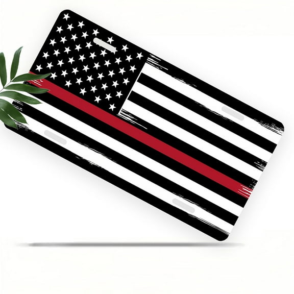 Thin Red Line Flag Front License Plate, Metal License Plate, Funny Standard Plates Personalized Novelty Decorative For Men/Women/Boys/Girls Car 6×12 Inch