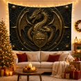 thumbnail image 3 of Golden Dragon with Shield in Celestial Star Chart, Mystical Gothic Fantasy for Dragon Lovers, Medieval Wall Art, Housewarming Gift, Tapestry Wall Hanging for Bedroom and Dorm, 3 of 7