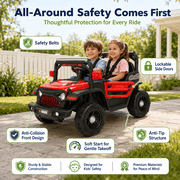 FUPOJH 12V Ride on Car,Electric Kids Jeep,Lockable Doors,Seatbelt,Bluetooth Music,Ages 3-8,Includes Remote Control,Red
