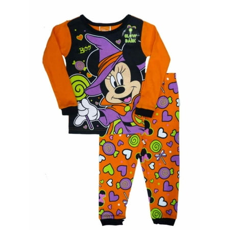 disney infant toddler girls orange minnie mouse halloween sleep set pajamas