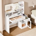 thumbnail image 6 of Satifur White Makeup Vanity with LED Mirror, 3 Color Lights, 2 AC + USB + Type-C, 3 Shelves, 2 Drawers & Acrylic Cabinet – Modern Vanity Desk for Bedroom, 6 of 10