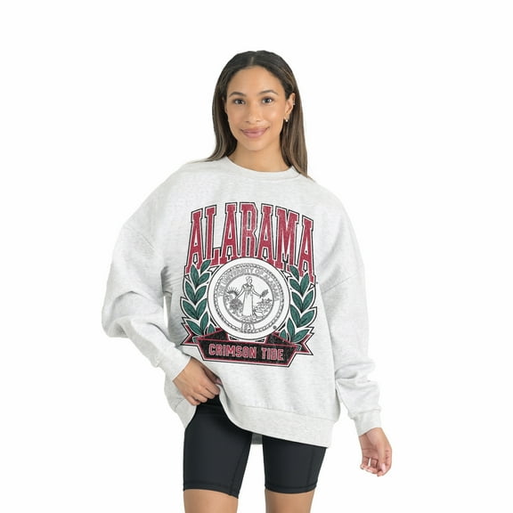 Women's Gameday Couture Gray Alabama Crimson Tide Premium Fleece Drop Shoulder Oversized Pullover Sweatshirt