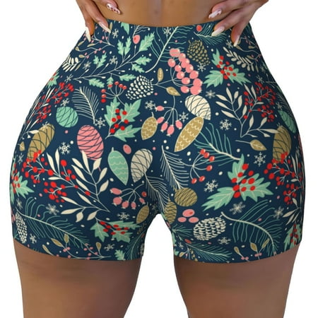 Workout Shorts Women  berry Nuts Leaf Biker Shorts for Women Running Gym Spandex Shorts Tummy Control
