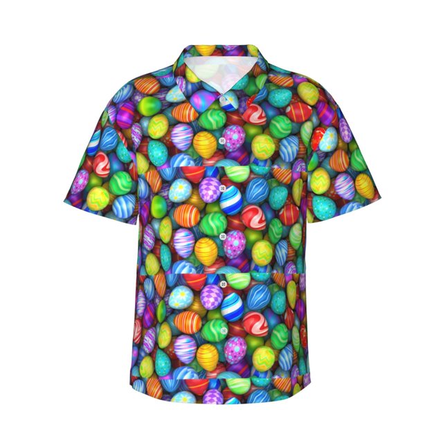 Fotbe Colorful Easter Eggs1 Camisa Hawaiana para Hombre Unisex – Camisa Casual de Verano con Botones de Manga Corta de Algodón y Lino,Small