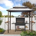 thumbnail image 3 of 8'x6' Grill Gazebo, Aluminum BBQ Gazebo Canopy with 2-tiered Steel Roof, 2 Shelves Storage Rack, Metal frame Permanent BBQ Canopy For Patio Lawn Backyard Deck Garden, 3 of 8