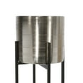 thumbnail image 2 of Benjara BM221128 Round Metal Planter with X Shaped Tubular Stand, Silver - Set of 2, 2 of 3