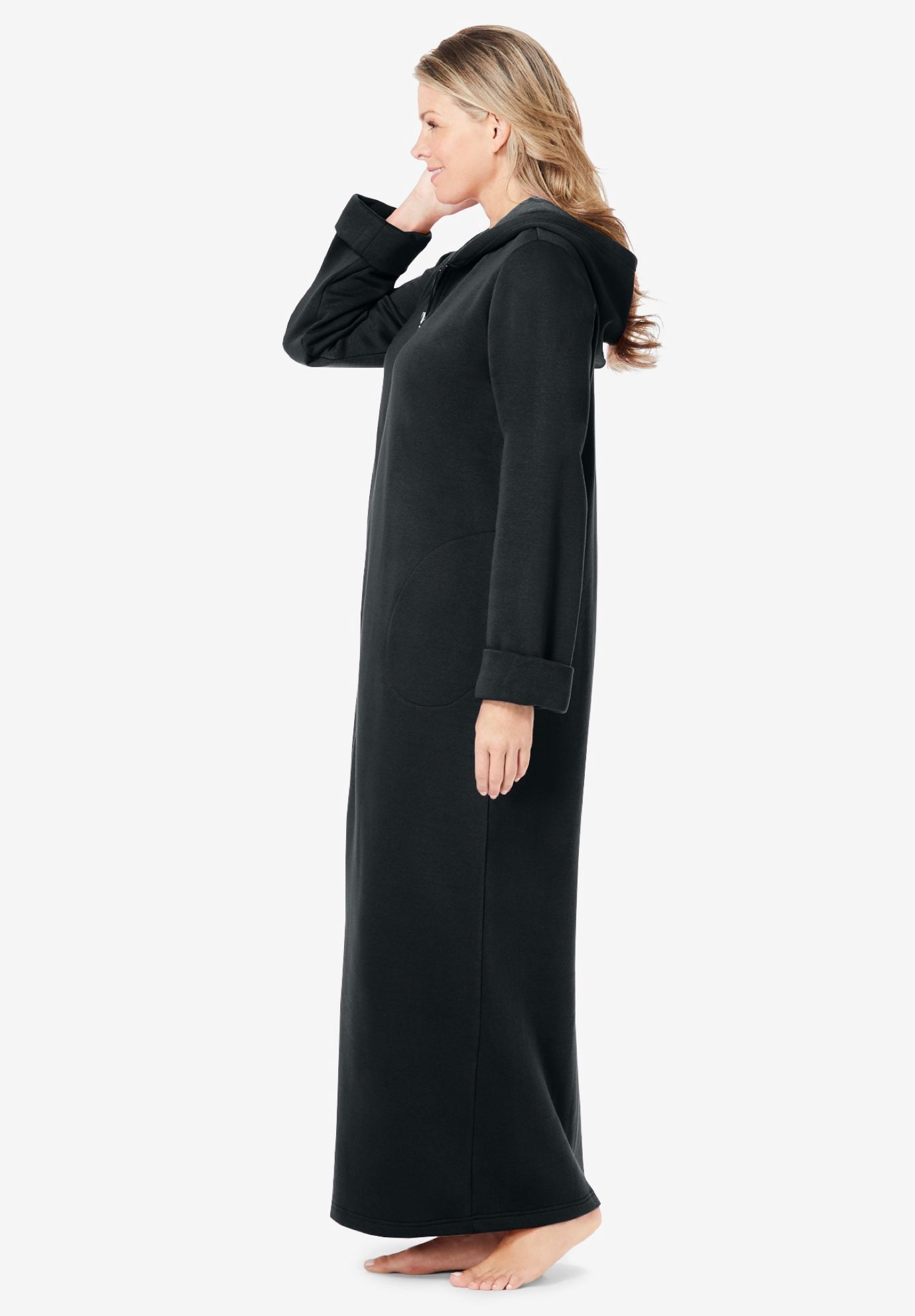 Dreams & Co. Plus Size Long Hooded Fleece Sweatshirt Robe