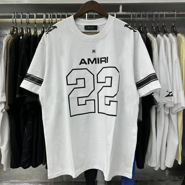 Hermosa y ligera camiseta de lujo con estampado de letra 22 de AMIRI 2024SS, camiseta informal de manga corta de algodón puro de doble hilo de alta calidad para hombres y mujeres